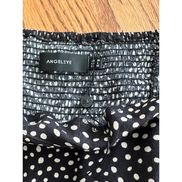 Black & White Polka Dot Long Sleeve Midi Peasant Dress Square Neck Ruched Size L - Picture 12 of 14